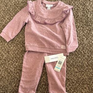 Calvin Klein Girls Dusty Rose Ruffle Sweatshirt & Leggings Set